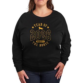 Plus Size Women's Lunar New Year 2026 Year Of The Horse French Terry Long Sleeve Tee