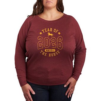 Plus Size Women's Lunar New Year 2026 Year Of The Horse French Terry Long Sleeve Tee