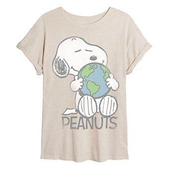 Juniors' Peanuts Snoopy Hugging Earth Vintage Oversized Tee