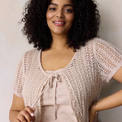Plus Size LC Lauren Conrad Short Sleeve Flounce Cardigan