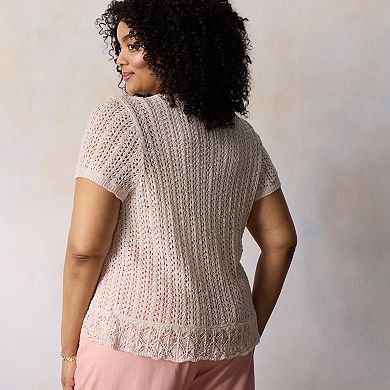 Plus Size LC Lauren Conrad Short Sleeve Flounce Cardigan