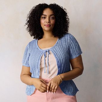 Plus Size LC Lauren Conrad Short Sleeve Flounce Cardigan