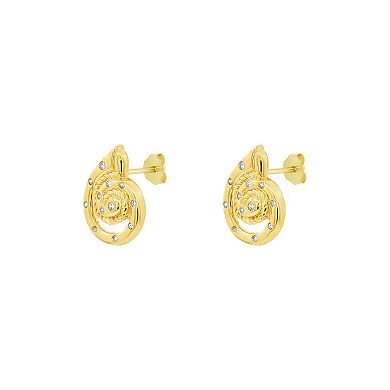 PRIMROSE 14k Gold Flash Plated Polished Cubic Zirconia Shell Stud Earrings
