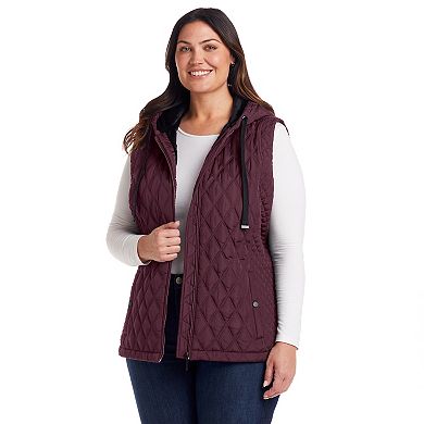 Plus Size Weathercast Hooded Quilted Puffer Vest