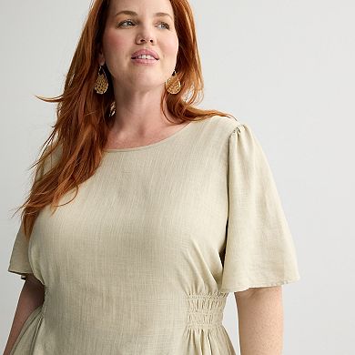 Plus Size Nine West Cinched Flutter Sleeve Blouse