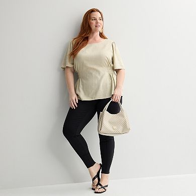Plus Size Nine West Cinched Flutter Sleeve Blouse