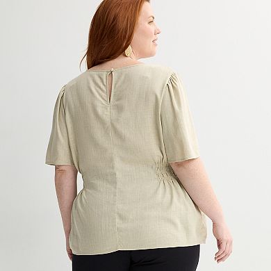 Plus Size Nine West Cinched Flutter Sleeve Blouse