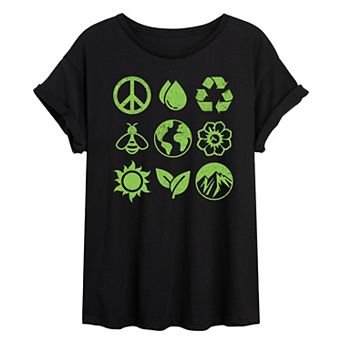 Juniors' Earth Day Icons Oversized Tee