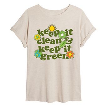 Juniors' Keep It Clean & Keep It Green Oversized Tee