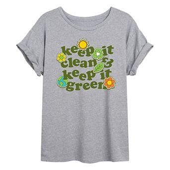 Juniors' Keep It Clean & Keep It Green Oversized Tee