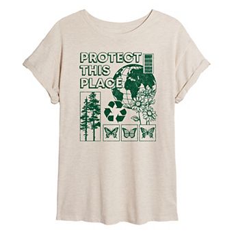 Juniors' Earth Day Protect This Place Oversized Tee