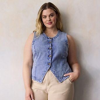 Plus Size LC Lauren Conrad Crew Neck Longline Vest