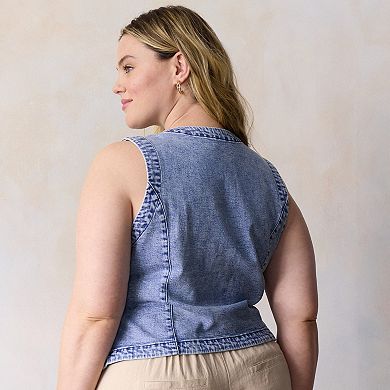 Plus Size LC Lauren Conrad Crew Neck Longline Vest