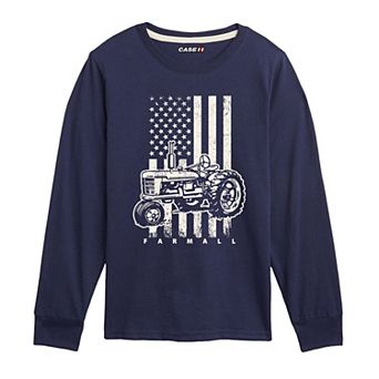 Boys 8-20 Case IH Farmall Tractor American Flag Long Sleeve Graphic Tee