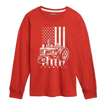 Boys 8-20 Case IH Farmall Tractor American Flag Long Sleeve Graphic Tee