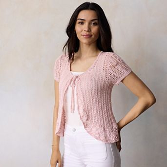 Petite LC Lauren Conrad Short Sleeve Flounce Cardigan