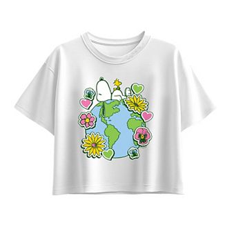 Girls 7-16 Peanuts Snoopy & Woodstock Floral & Hearts Boxy Tee