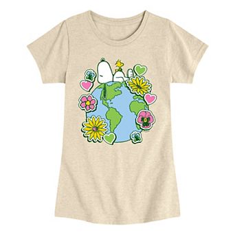 Girls 7-16 Peanuts Snoopy & Woodstock Floral & Hearts Graphic Tee