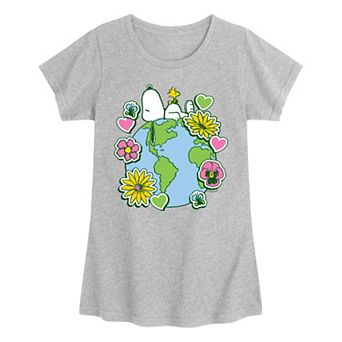 Girls 7-16 Peanuts Snoopy & Woodstock Floral & Hearts Graphic Tee