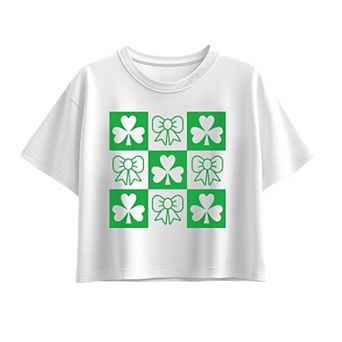 Girls 7-16 Shamrock & Bow Boxy Tee