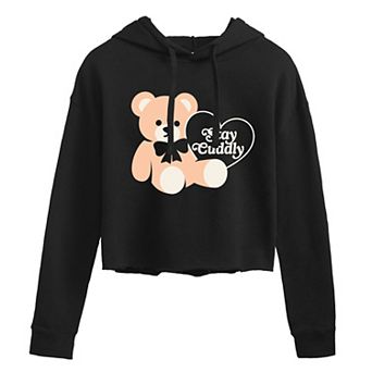 Juniors' Stay Cuddly Bear Cropped Hoodie