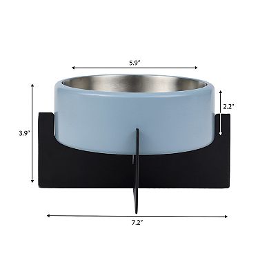 Intersecta Small/Medium Concrete and Stainless Steel Bowl 16oz (2 Cups) with Metal Stand Pet Feeder
