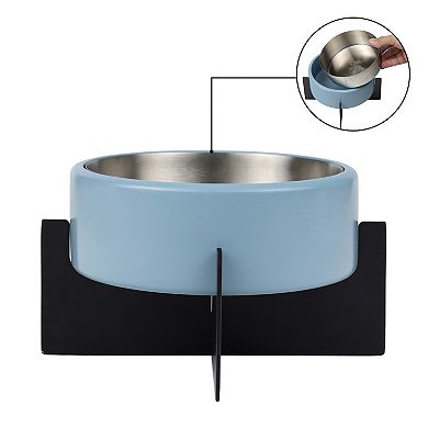 Intersecta Small/Medium Concrete and Stainless Steel Bowl 16oz (2 Cups) with Metal Stand Pet Feeder