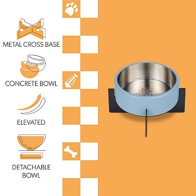 Intersecta Small/Medium Concrete and Stainless Steel Bowl 16oz (2 Cups) with Metal Stand Pet Feeder