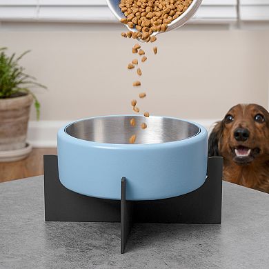 Intersecta Small/Medium Concrete and Stainless Steel Bowl 16oz (2 Cups) with Metal Stand Pet Feeder