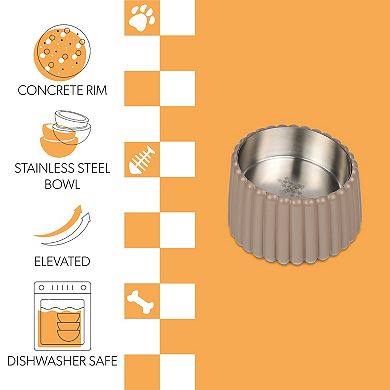 Ripple Ridge Small/Medium Slanted Concrete and Stainless Steel Bowl 16oz (2 Cups) Pet Feeder