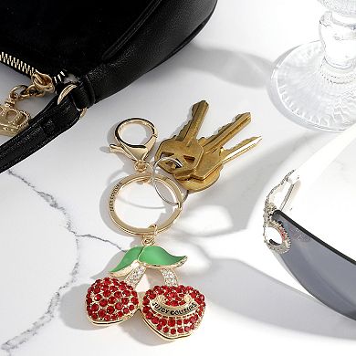 Juicy Couture Cherry Crystal & Enamel Keychain In Gold Tone