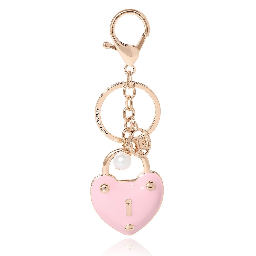 Juicy Couture Pink Padlock Heart Keychains for Women, Pink Key