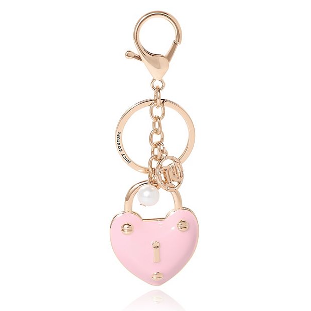 Juicy Couture Pink Padlock Heart Keychains for Women, Pink Key
