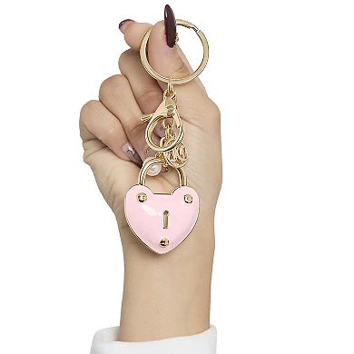 Juicy Couture Pink Padlock Heart Keychains for Women, Pink Key Chain with Logo Charm