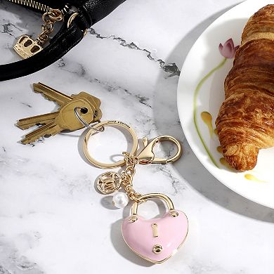 Juicy Couture Pink Padlock Heart Keychains for Women, Pink Key Chain with Logo Charm