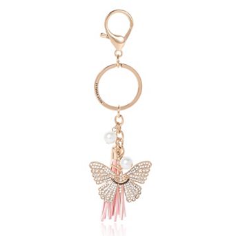 Juicy Couture Butterfly Crystal Keychain With Pink Tassel & Faux Pearls