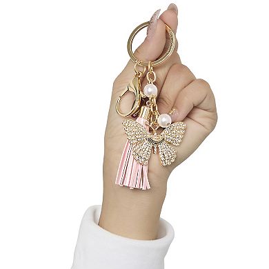 Juicy Couture Butterfly Crystal Keychain With Pink Tassel & Faux Pearls