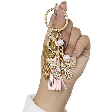Juicy Couture Butterfly Crystal Keychain With Pink Tassel & Faux Pearls