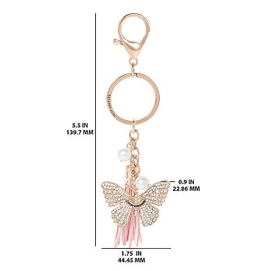 Juicy Couture Butterfly Crystal Keychain With Pink Tassel & Faux Pearls