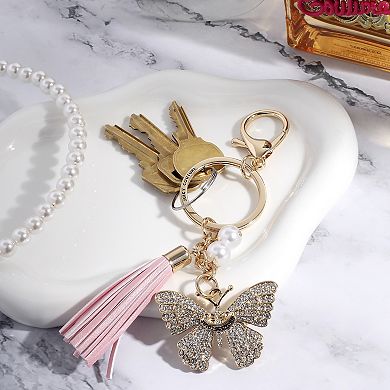 Juicy Couture Butterfly Crystal Keychain With Pink Tassel & Faux Pearls