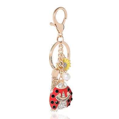 Juicy Couture Ladybug Crystal Keychain In Gold Tone With Sunflower Charm