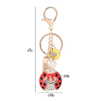 Juicy Couture Ladybug Crystal Keychain In Gold Tone With Sunflower Charm