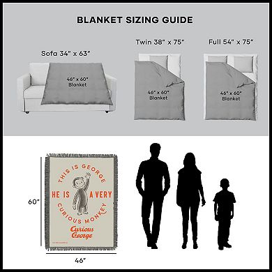 Universal Curious George Very Curious Monkey Tapestry Throw Blanket 48x60 inches