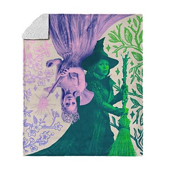 Wicked 2 Pink And Green Silk Touch Faux Shearling Throw Blanket 50 x 60 in