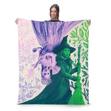 Wicked 2 Pink And Green Silk Touch Faux Shearling Throw Blanket 50 x 60 inches