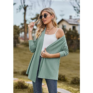 Women Cable Knit Long Sleeve Casual Open Front Sweater Cardigan