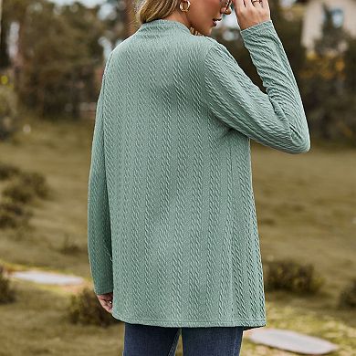 Women Cable Knit Long Sleeve Casual Open Front Sweater Cardigan