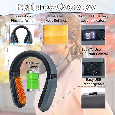 Portable Neck Heat Pad - Rechargeable 10000mAh for Long-Lasting Infrared Warmth Relief