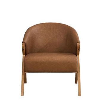 Mid Century Modern Chair, Upholstered Accent Chair with Wood Frame and Linen Fabric
