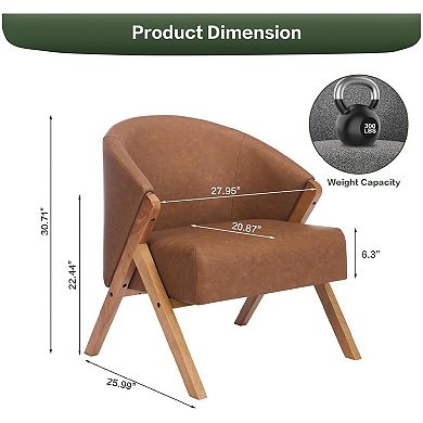 Mid Century Modern Chair, Upholstered Accent Chair with Wood Frame and Linen Fabric